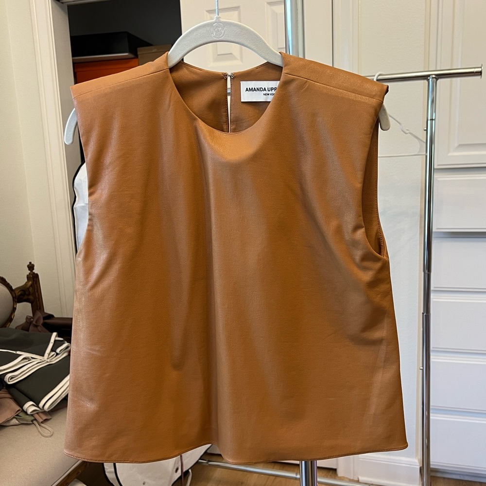 Amanda Uprichard faux leather padded shoulder top size XS